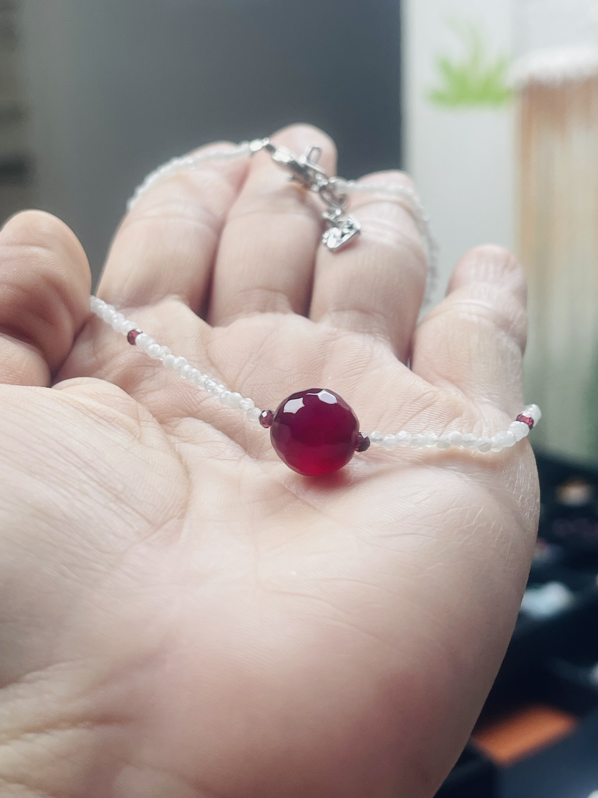 Dây cổ Đá Mặt trăng và Đá mã não cắt giác nhuyễn