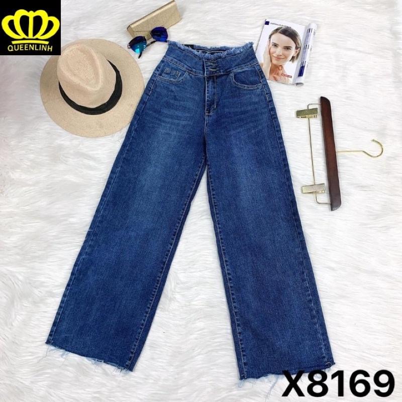 Quần bò nữ,quần jeans ống rộng lưng cao, vải bò dày dặn chuẩn Qc shop cam kết chất lượng 100%