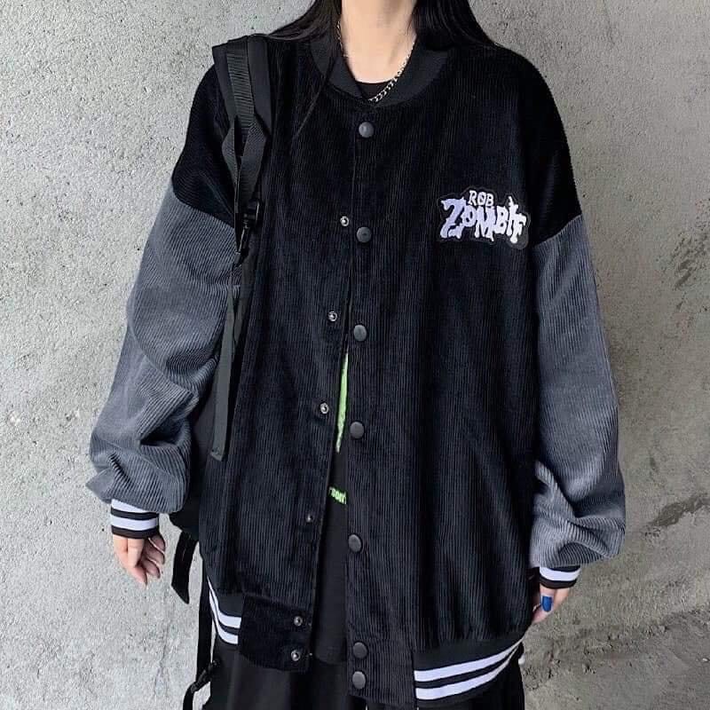 Áo khoác bomber thu đông cho nam nữ unisex chất nhung tăm phối tay