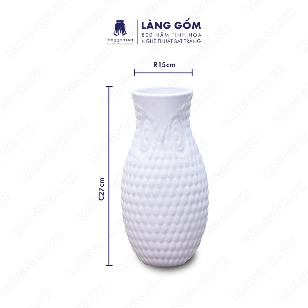 Bình hoa, lọ hoa Gốm sứ Bát Tràng cao cấp Men trắng cú cao dùng làm quà tặng, trang trí - Làng Gốm Bát Tràng