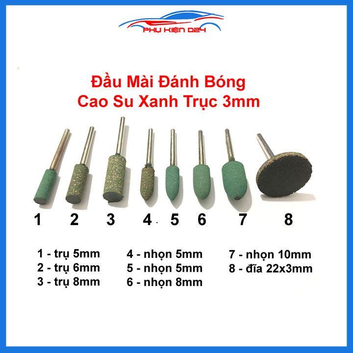 Mũi mài cao su xanh cán lắp 3mm mũi nhọn trụ đĩa đánh bóng gỗ nhựa thạch cao