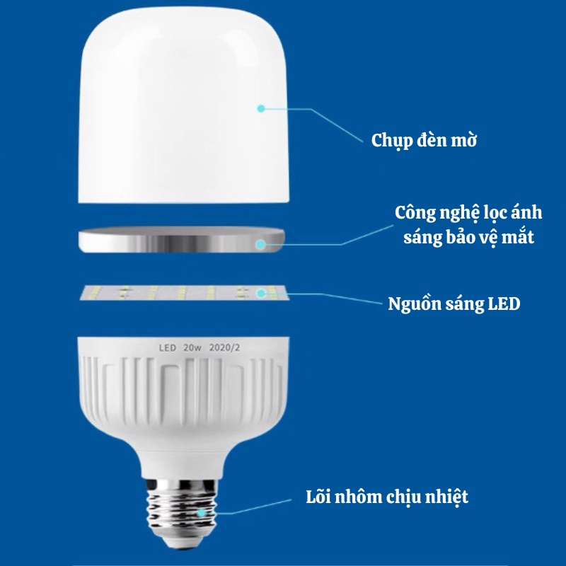 Bóng đèn led búp trụ tiết kiệm điện 5w 10w 15w 20w 30w 40W 50W ánh sáng trắng