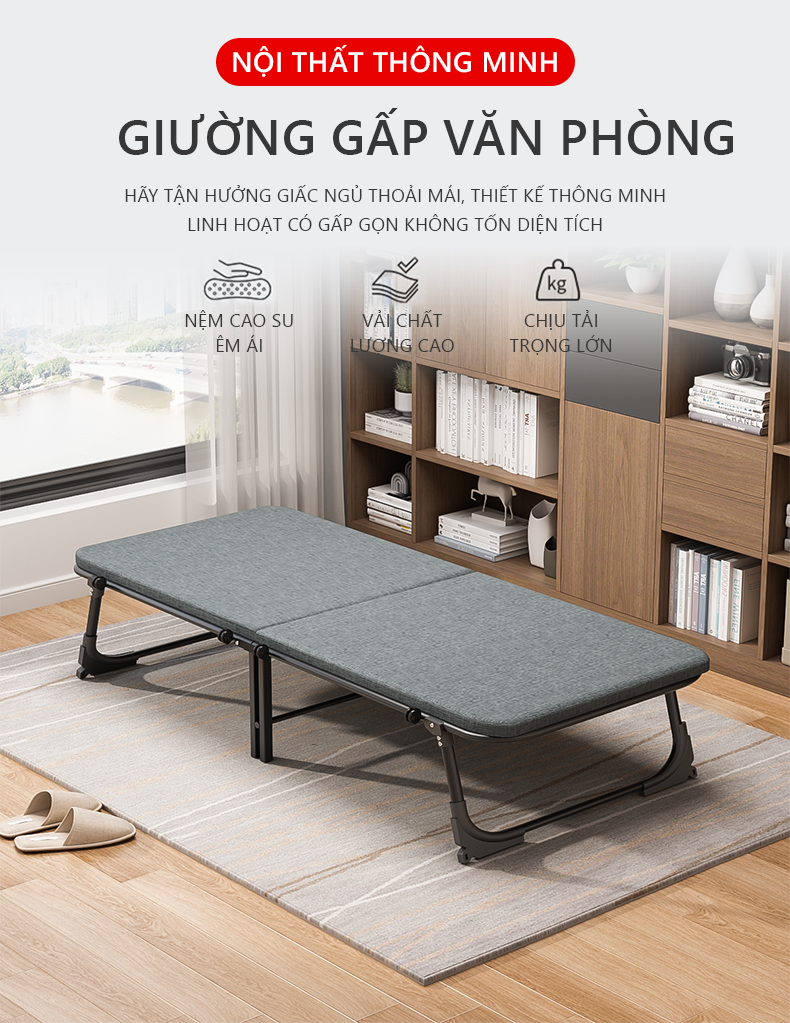 Giường gấp gọn thông minh khung thép chống ghỉ sơn tĩnh điện thương hiệu IGA - GN68