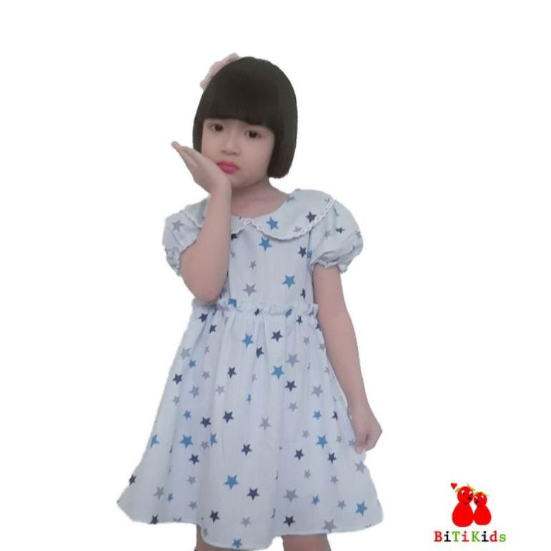 Đầm bé gái,váy trẻ em ,BITIKIDS, họa tiết ngôi sao cotton size 0 đến 5 tuổi