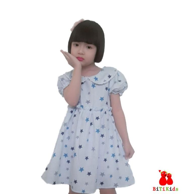 Đầm bé gái,váy trẻ em họa tiết ngôi sao cotton size 0 đến 6 tuổi.