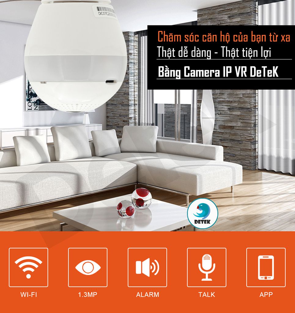 Camera WIFI Tích Hợp Đèn Led Sáng Quan Sát Toàn Cảnh 360 Độ Không Góc Khuất