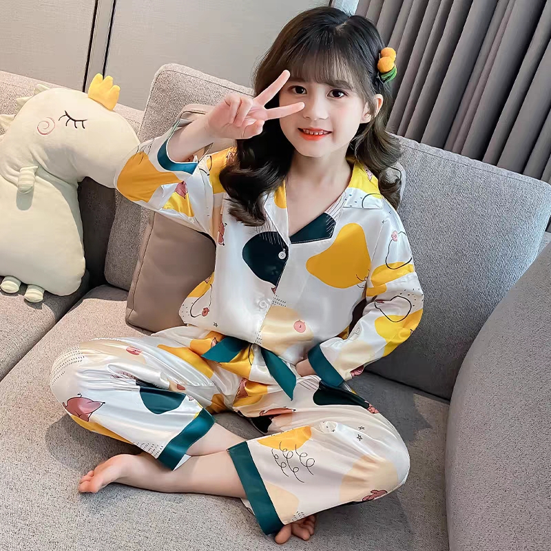 Bộ Ngủ Pijama Cho Bé Gái Lụa Satin Nhiều Màu Dài Tay 8-25kg - BPN05