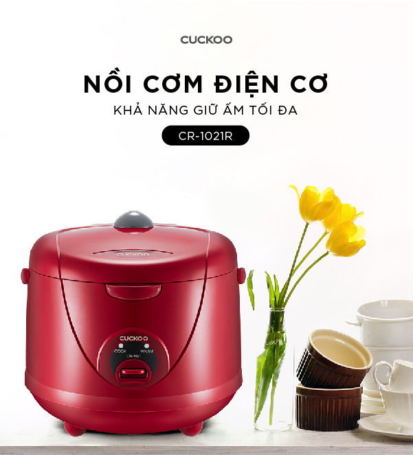 Nồi cơm điện Cuckoo 1.8 lít CR-1021 màu đỏ - bản quốc tế tiếng Anh - Hàng chính hãng Cuckoovina