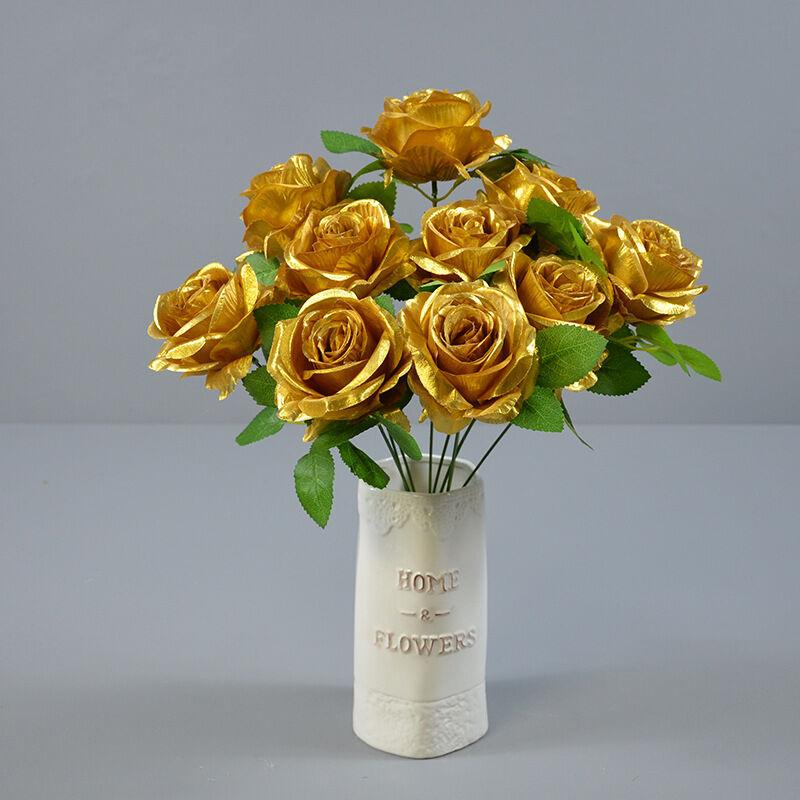 10 mảnh nhân tạo Hoa hồng Trang trí Bouquet House House Lounge Bàn trang trí trang trí thanh lịch (vàng)
