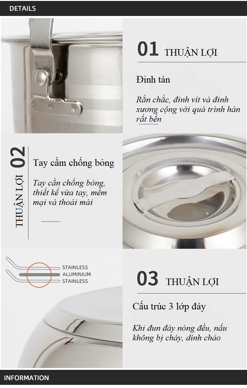 Bộ nồi inox 4 chiếc xếp gọn đa năng sử dụng cho mọi loại bếp tiện dụng cắm trại dã ngoại ngoài trời bếp gia đình