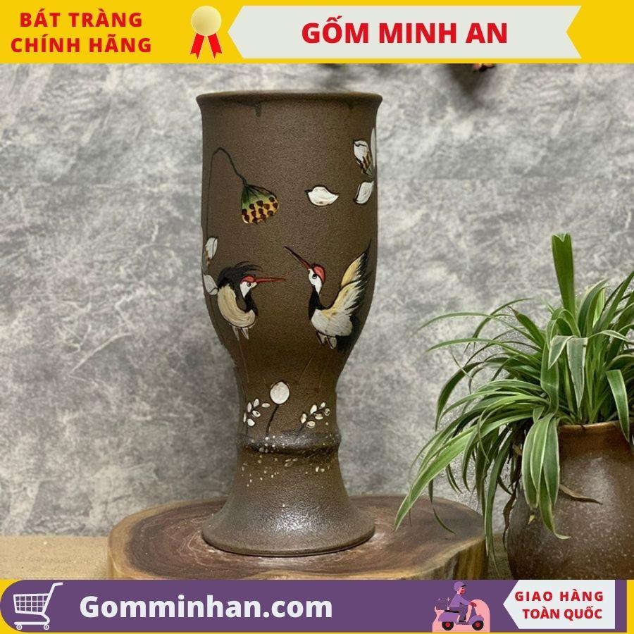 Bình Hoa Lọ Hoa Dáng Cao Gầy Men Mộc Vẽ Hoa Văn - Gốm Sứ Bát Tràng- Gốm Minh An- Lọ Hoa Đẹp