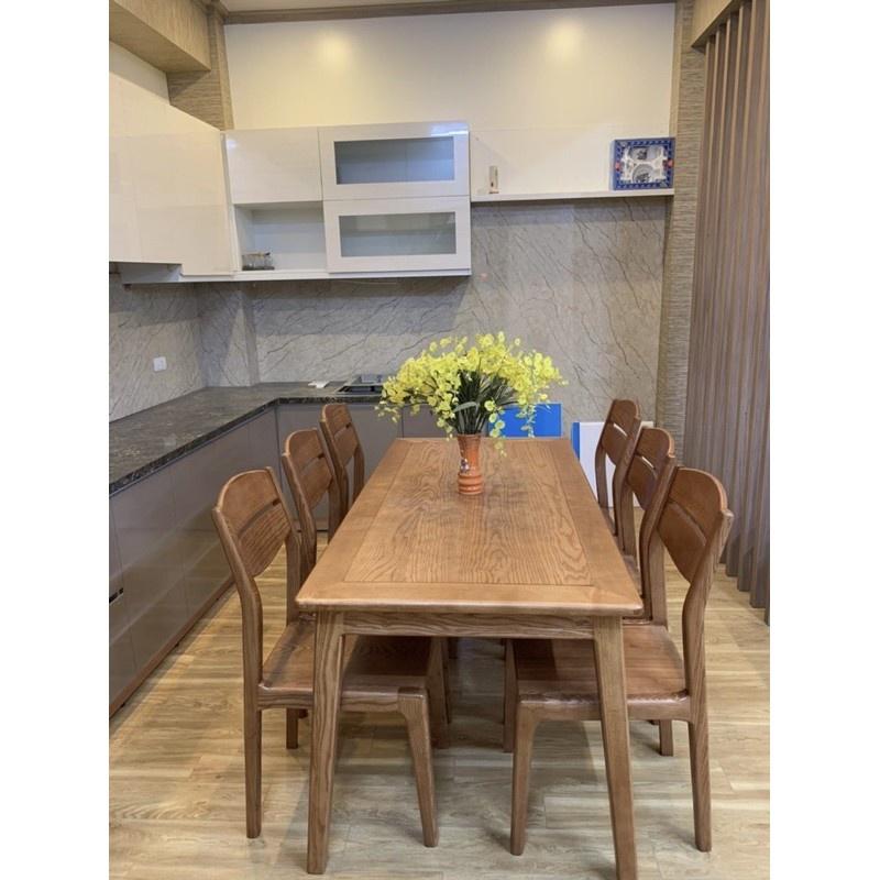 Bộ bàn ghế ăn chân chéo gia đình gỗ sồi nga