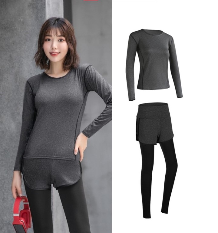 Set Đồ Tập GYM Nữ - Bộ đồ tập GYM 2 món, Gồm Áo Thun dài tay và Quần dài 2 Lớp