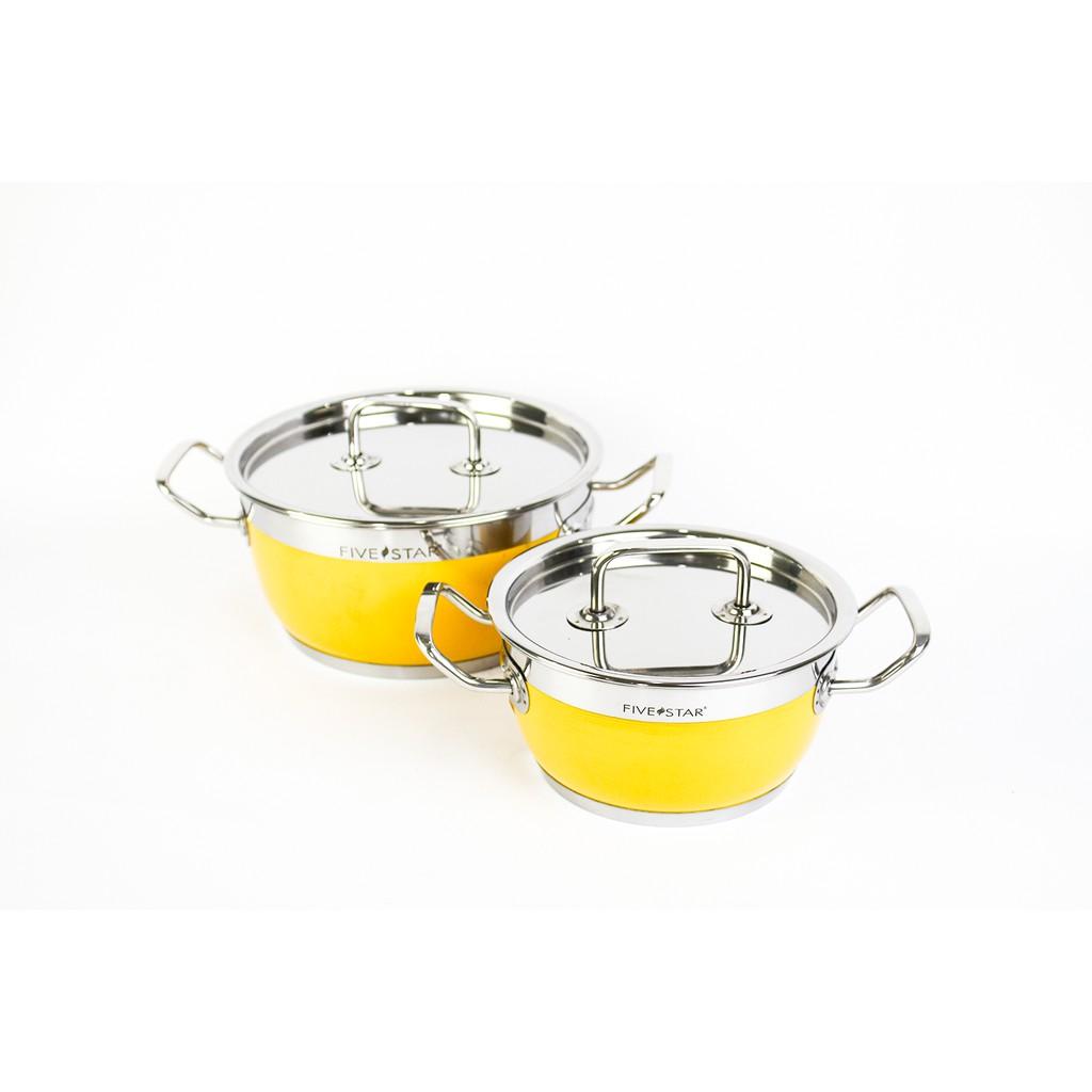 Bộ 2 nồi inox màu FiveStar 3 đáy từ nắp inox , tặng 5 muỗng ăn