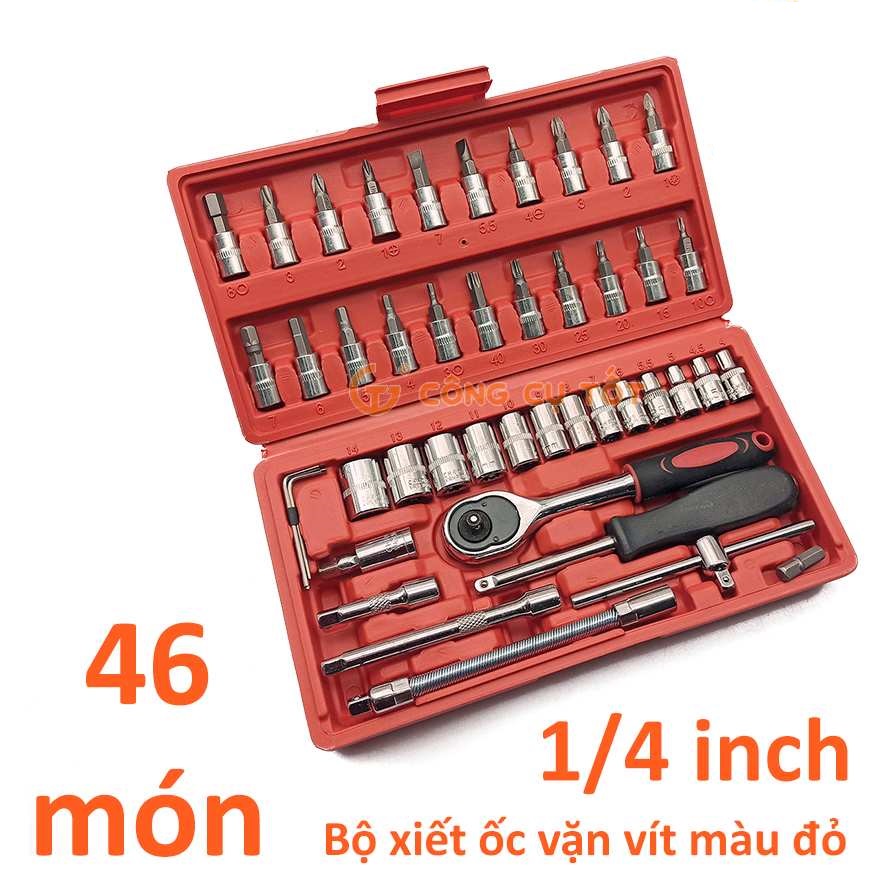 Bộ khẩu tuýp đa năng 46 món chuyên dụng để sửa chữa xe đạp, xe máy, vặn mở bulong, ốc vít với các đầu thay khác nhau, dễ dàng thay đổi đầu vặn phù hợp với công việc