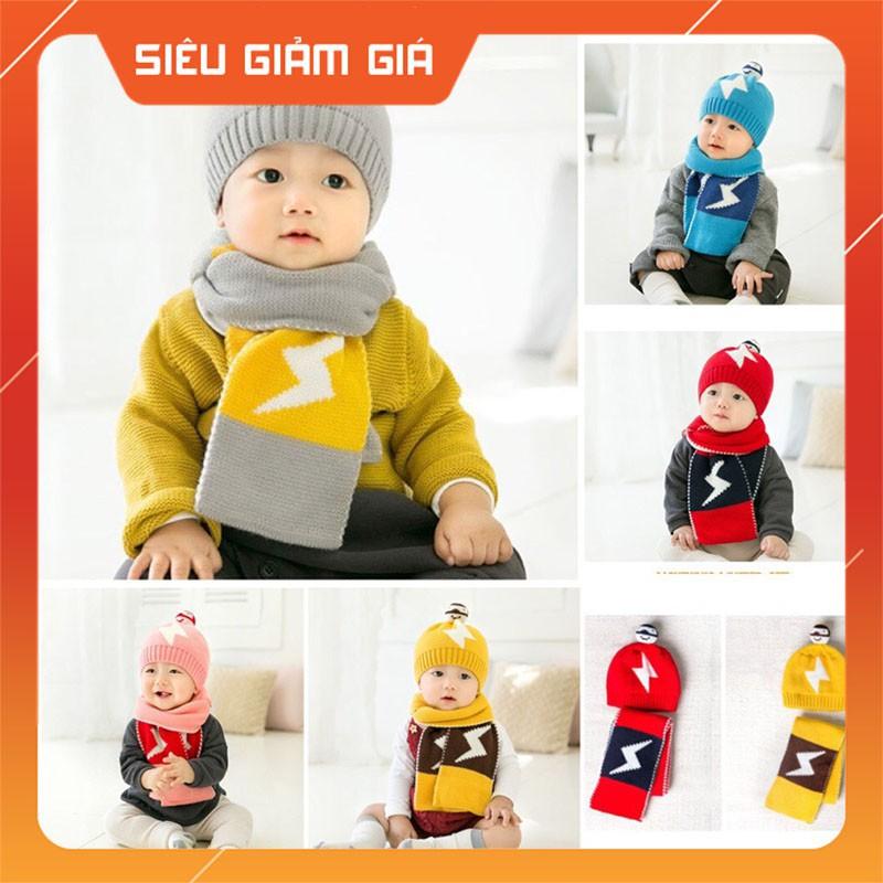 Set mũ len kèm khăn quàng cổ ấm áp cho bé-mẫu tia chớp cực xinh, cực ấm