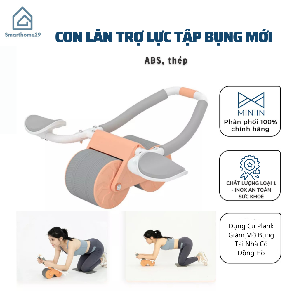 Con Lăn Trợ Lực Tập Bụng 2 Bánh Thế Hệ Mới, Dụng Cụ Plank Giảm Mỡ Bụng Tại Nhà Có Đồng Hồ, Thiết Kế Để Tay Tiện Dụng - HÀNG chính hãƞg MINIIN
