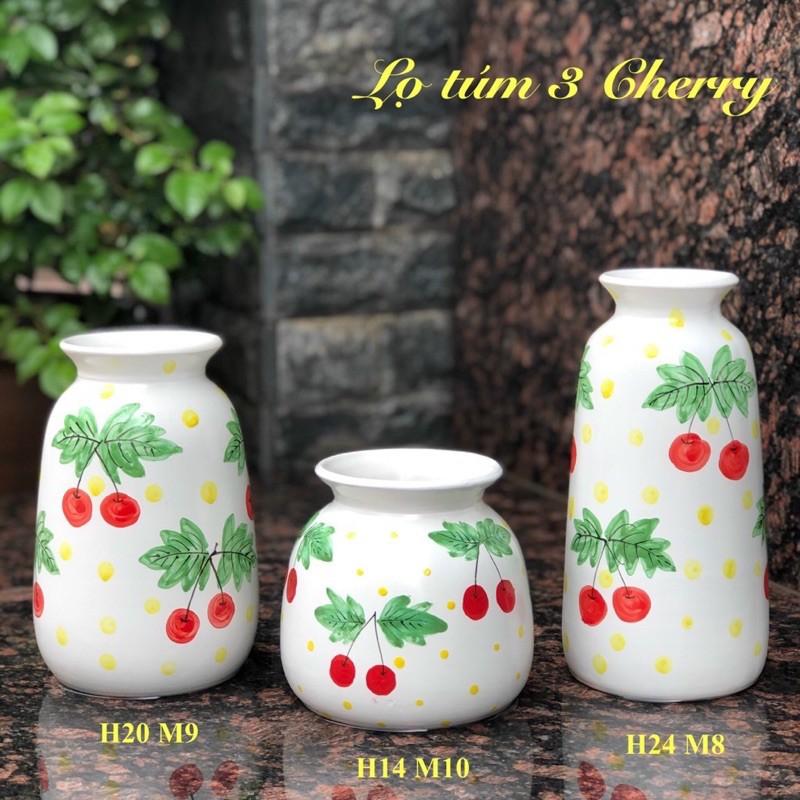 Set 3 lọ cắm hoa- trang trí, họa tiết vẽ thủ công.