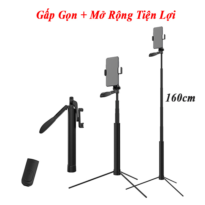 Gậy Chụp Ảnh 1m6 kiêm tay cầm quay video chống rung A21 tích hợp Remote Bluetooth Thế Hệ Mới  Hàng Chính Hãng