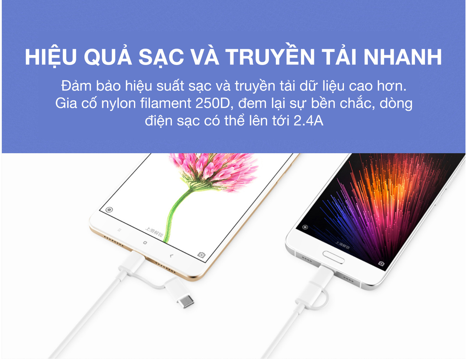 Dây Sạc Đa Năng 2 Trong 1  xiaomi 2 in 1 USB Type-C và Micro USB (1m) - Hàng Chính Hãng