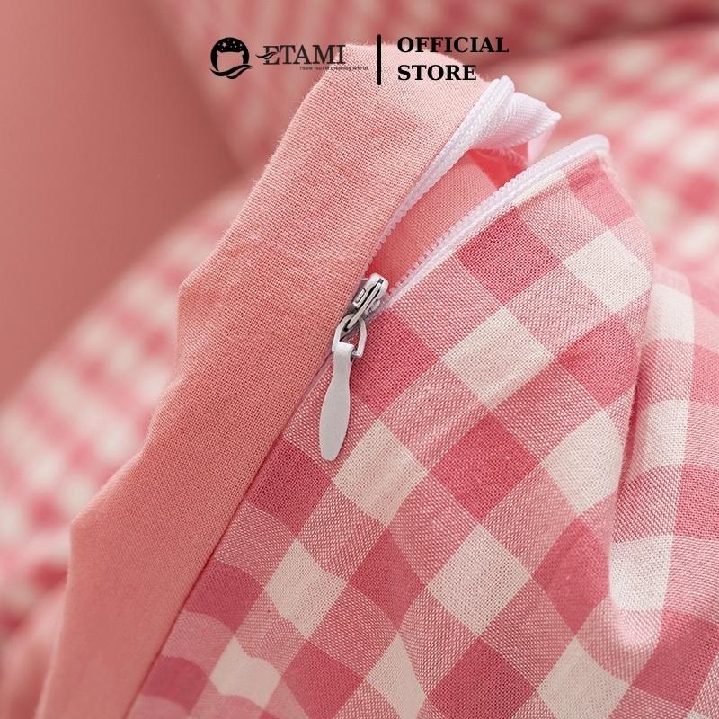 Bộ chăn ga gối đệm cao cấp cotton poly kẻ hồng nhí cute bo chun drap giường ga trải giường P11