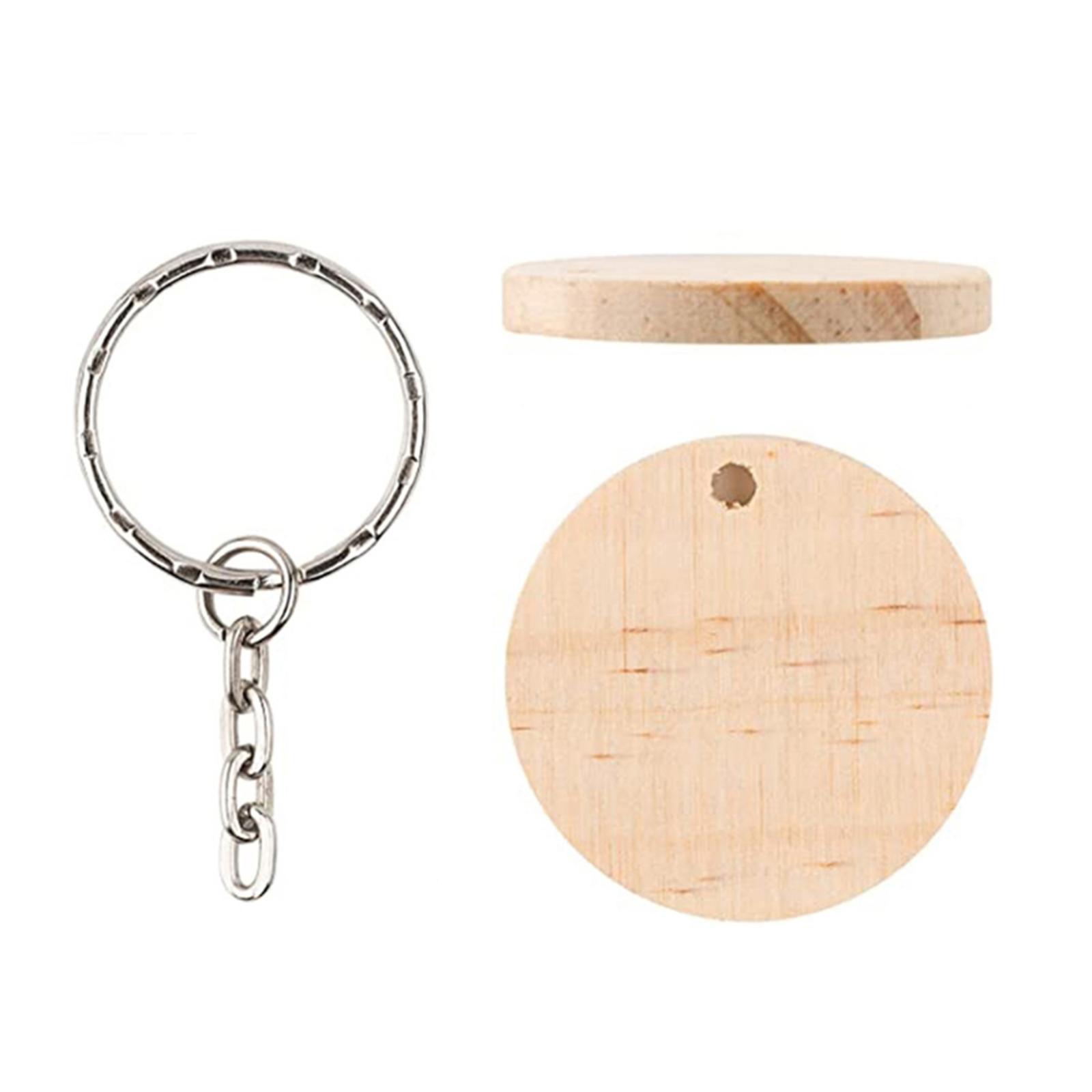 Wooden Keychain Blanks, Round Wooden Slices Pendant Charm Key Chains Blanks and Keychain Pendant Keyring for DIY Key Rings