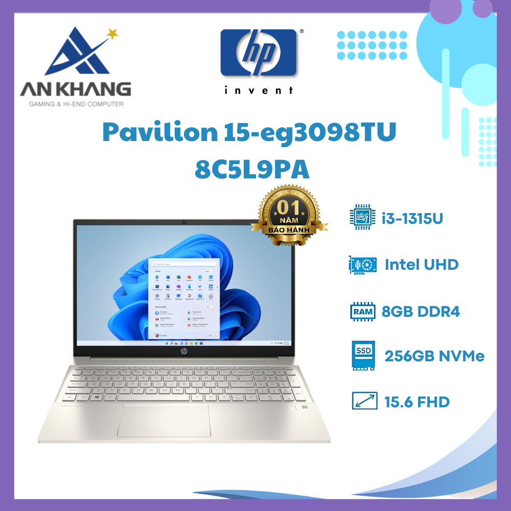 Laptop HP Pavilion 15-eg3098TU 8C5L9PA (Intel Core i3-1315U | 8GB | 256GB | Intel UHD | 15.6 inch FHD | Win 11 | Vàng) - Hàng Chính Hãng