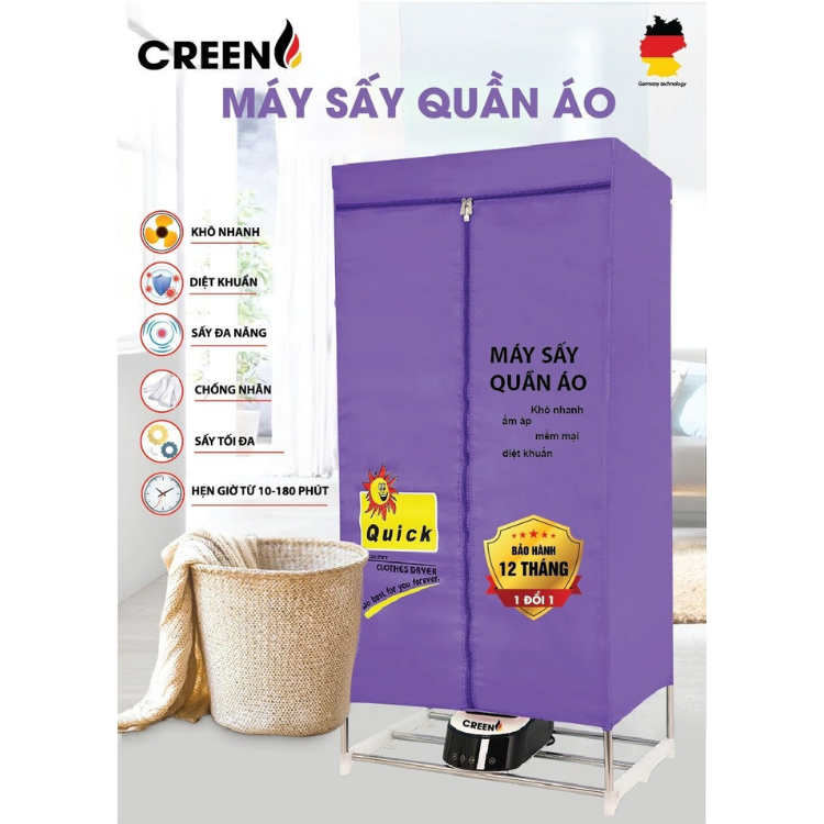 Máy sấy quần áo 2 tầng Creen CR-TS160 công suất 1500W, khối lượng sấy 20kg, sấy khô tĩnh học - Hàng chính hãng