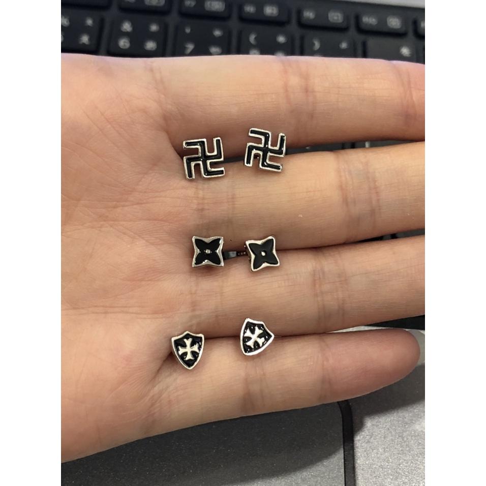 Bông tai bạc Unisex nụ khiên Chrome Heart bạc 925,Khuyên tai bạc Chrome Heart bạc 925 chốt ren vặn-Minh Tâm Jewelry