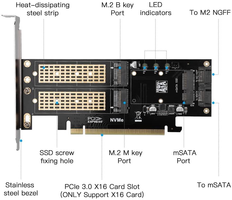 Zexmte M.2 NVMe SSD NGFF Sang PCIE 4X Adapter B M Key Giao Diện Thẻ Hỗ Trợ PCI-e PCI Express 3 3.1 Kích Thước M.2 M2 Pcie 16X Adapter