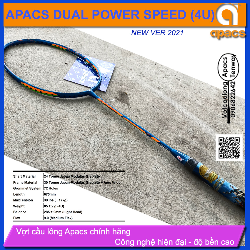 [Vợt cầu lông Apacs Dual Power Speed – 4U] New Version 2021 - Vợt cân bằng công thủ, sơn nhám tuyệt đẹp