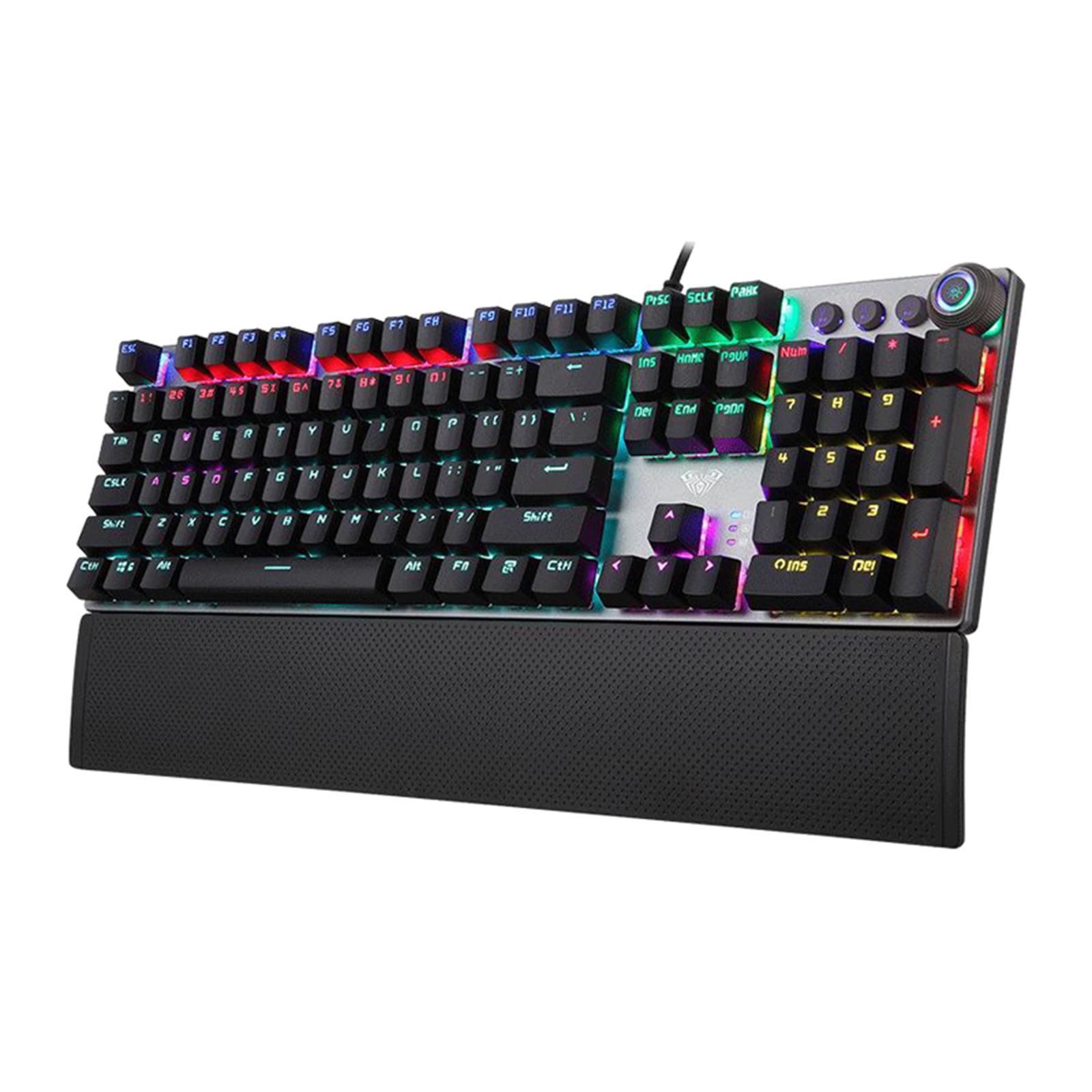 LED Backlit Mechanical Keyboard with Hand Rest Quick-Response for PC Gamers