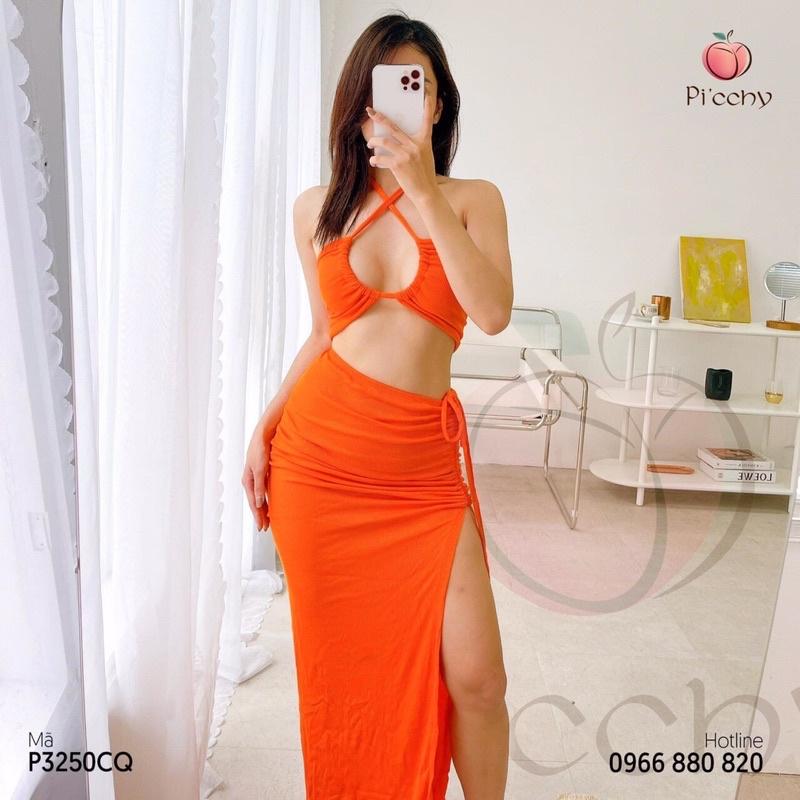 Bikini Đồ bơi nữ đi biển áo quây quần chip kèm chân váy xẻ tà siêu sexy (kèm sẵn mút ngực)