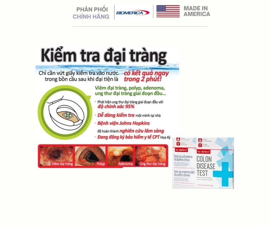 EZ Detect Biomerica USA Dụng Cụ Kiểm Tra Ung Thư Đại Trực Tràng, Phát Hiện Sớm Viêm Đại Tràng, Polyp, Adenoma, Trĩ, Chảy Máu Trong, Ung Thư Đại Tràng Giai Đoạn Đầu Và Các Vấn Đề Tiêu Hoá. Độ Chính Xác 95%. Nhập Khẩu Hoa Kỳ