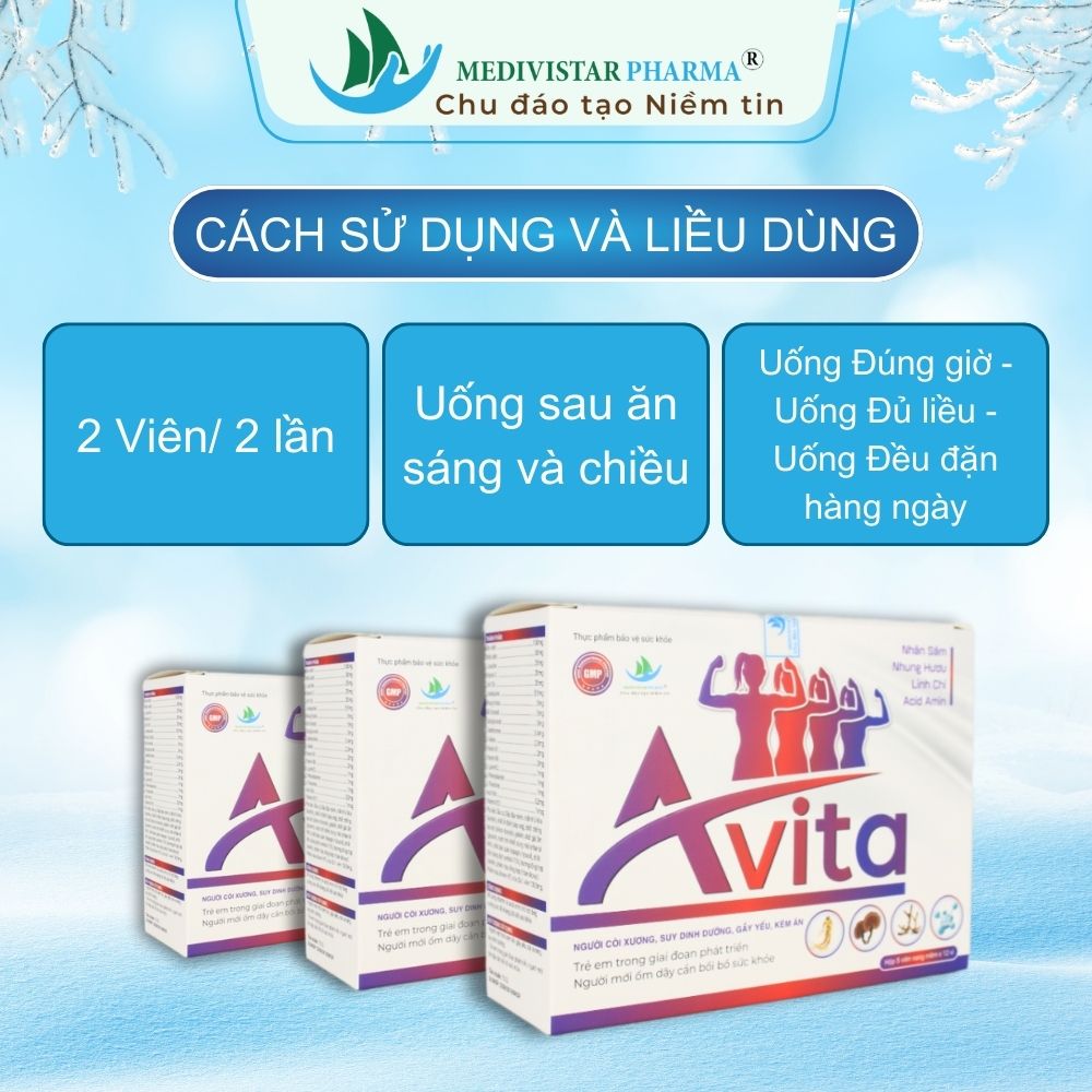 Tăng cân AVITA Medivistar Pharma (Liệu Trình 3 Hộp) cho người gầy yếu, không tích nước, hộp 60 viên