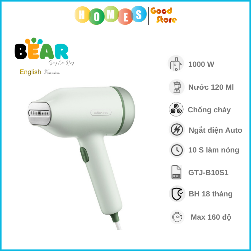 Bàn Ủi Hơi Nước Cầm Tay BEAR GTJ-B10S1 Không Làm Hư Quần Áo Làm Nóng 10 Giây Công Suất 1000 W - Hàng Chính Hãng