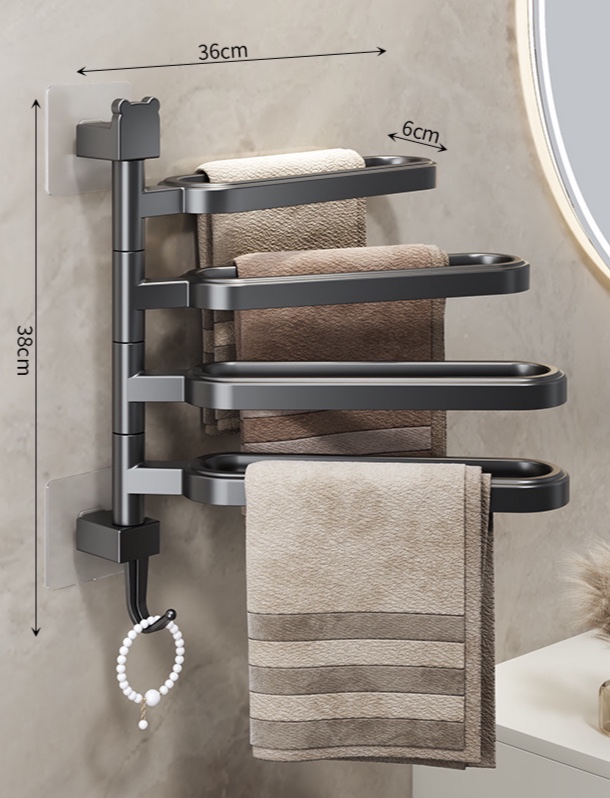 Giá Nhựa treo khăn 4 thanh xoay 180 độ không cần khoan tường
