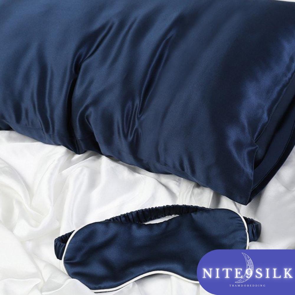 Bộ Chăn Ga Gối Lụa Màu Xanh Đen - Chăn Ga Giường Êm Ái - Nite9 Silk