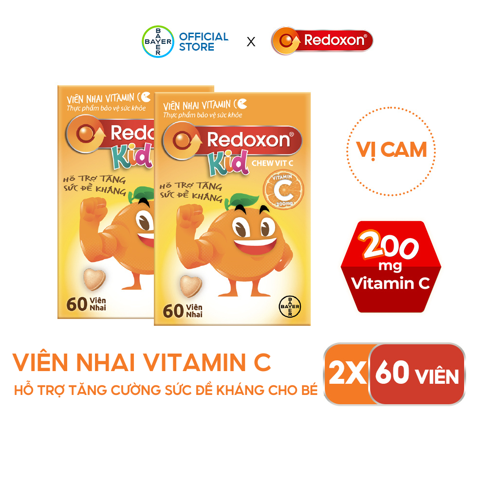 Combo 2 Hộp Viên Nhai Vitamin C Hỗ Trợ Tăng Sức Đề Kháng Dành Cho Trẻ Em REDOXON Kids Chew Vit C Hộp 60 Viên x2 Thực Phẩm Bảo Vệ Sức Khỏe
