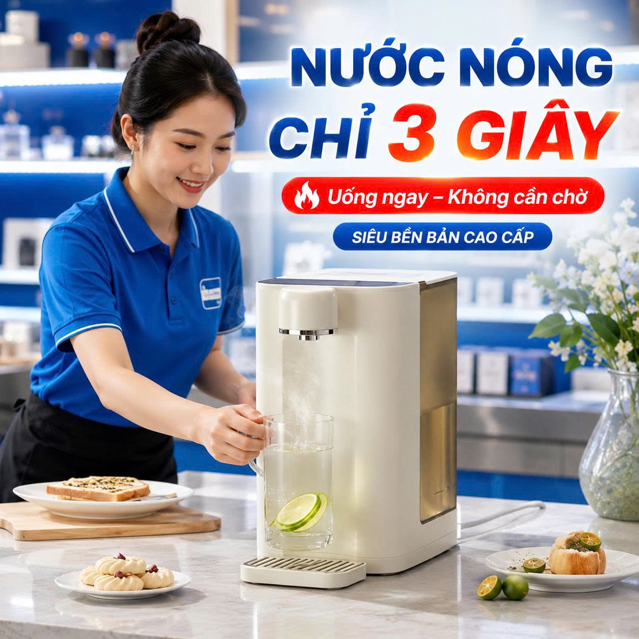 Máy Nước Nóng Để Bàn Cao Cấp | Nước Nóng Chỉ 3 Giây | 5 Mức Nhiệt Độ | Thiết Kế Hiện Đại