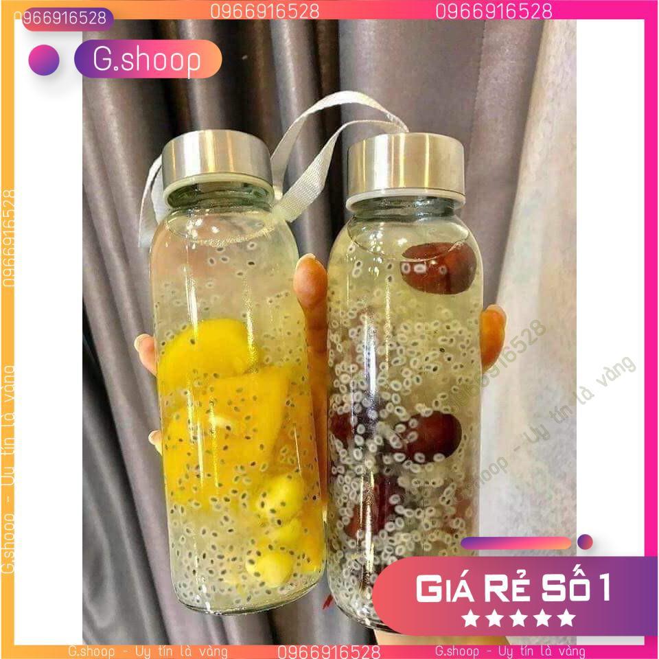 Bình nước thủy tinh 500ml, Chai Detox Có Dây Xách 500ml