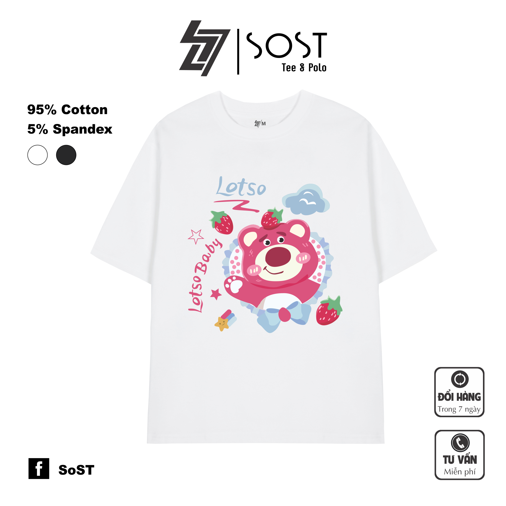 Áo Thun Sost Gấu Lotso Baby Unisex Nam Nữ Chất Cotton Cao Cấp Thoáng Mát