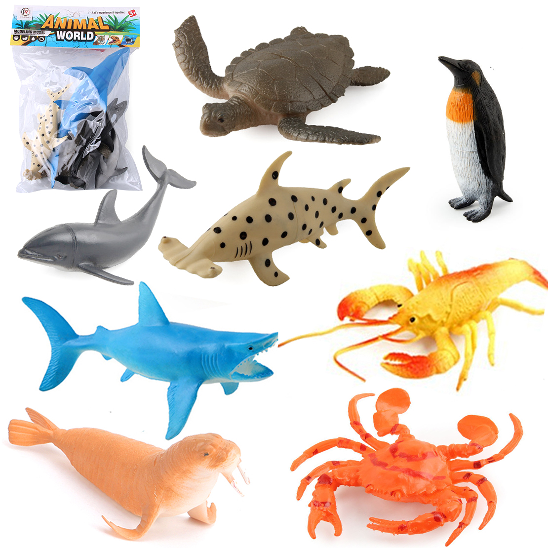 Đồ chơi 8 mô hình Cá &amp; sinh vật Biển Size lớn (14-18 cm) Animal Ocean World cho bé 3 tuổi nhập vai (Mẫu 02)