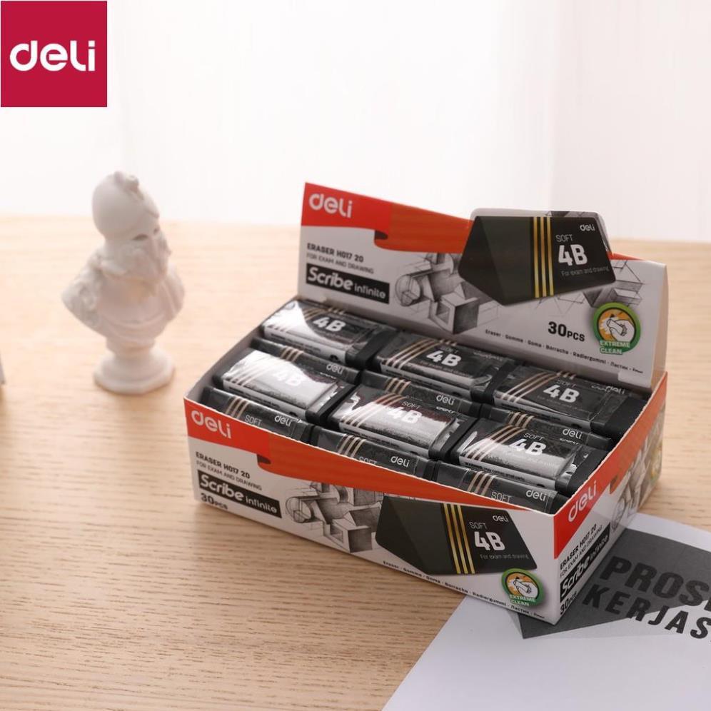 Tẩy 2B Deli, 40×19×19mm, Đen - 30 viên/hộp - EH01720