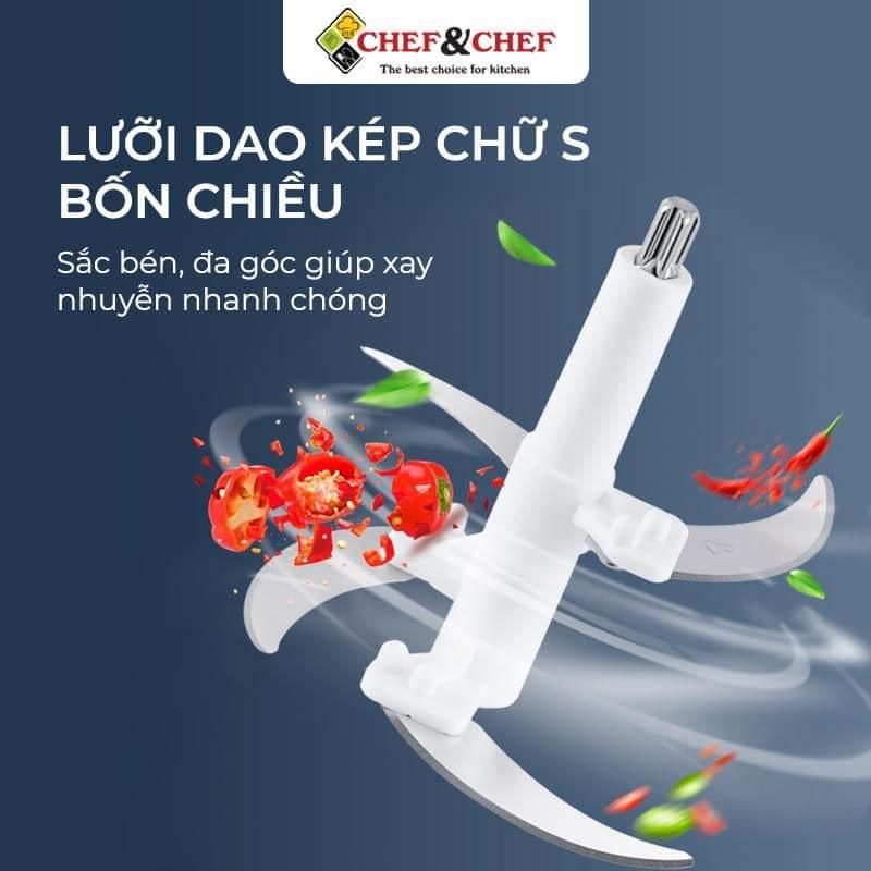 Máy Xay Thịt CHEF&amp;CHEF Cối Inox 2L Dao 4 Lưỡi Cao Cấp