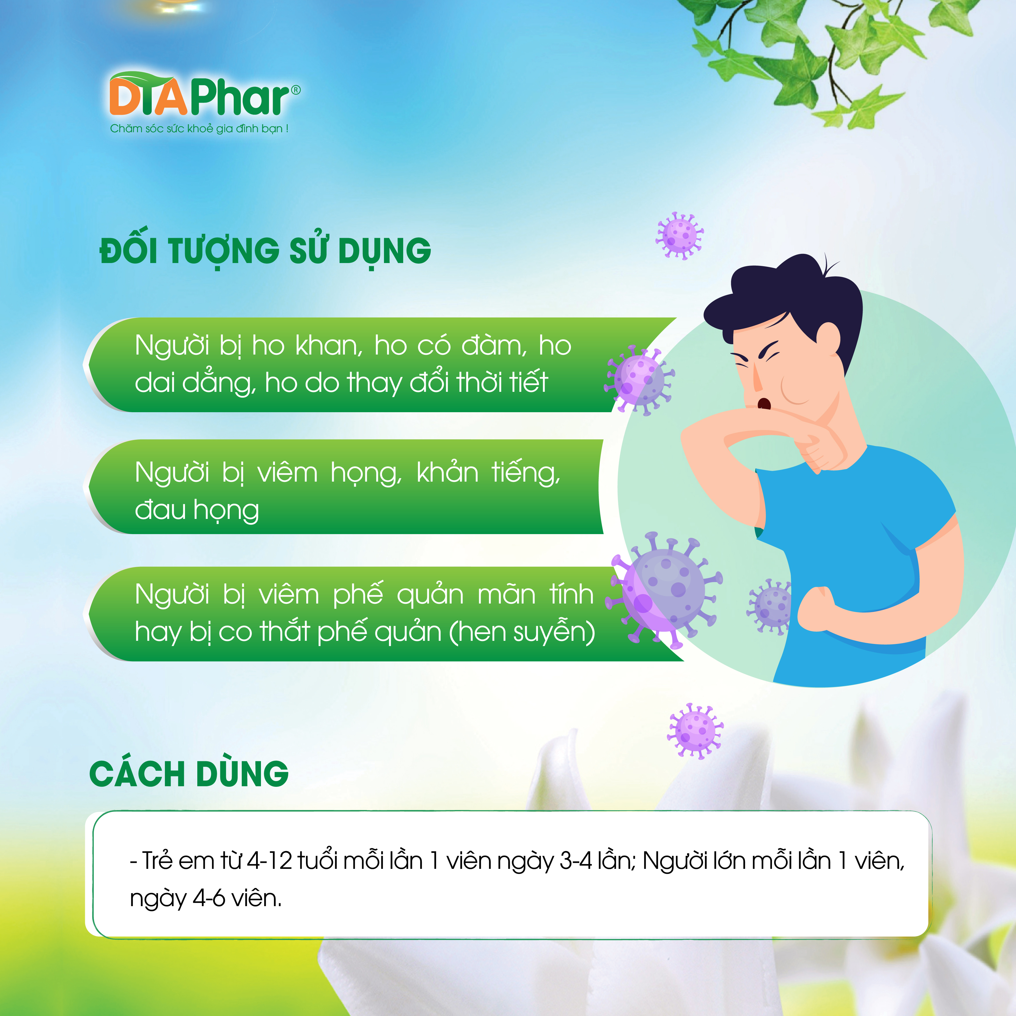 Viên Ngậm ANVIHO Cao Lá Thường Xuân - Hỗ trợ ho -  Giúp làm ấm đường hô hấp giảm tăng tiết đờm, đau rát họng do ho kéo dài, viêm họng, viêm phế quản Hộp 160viên