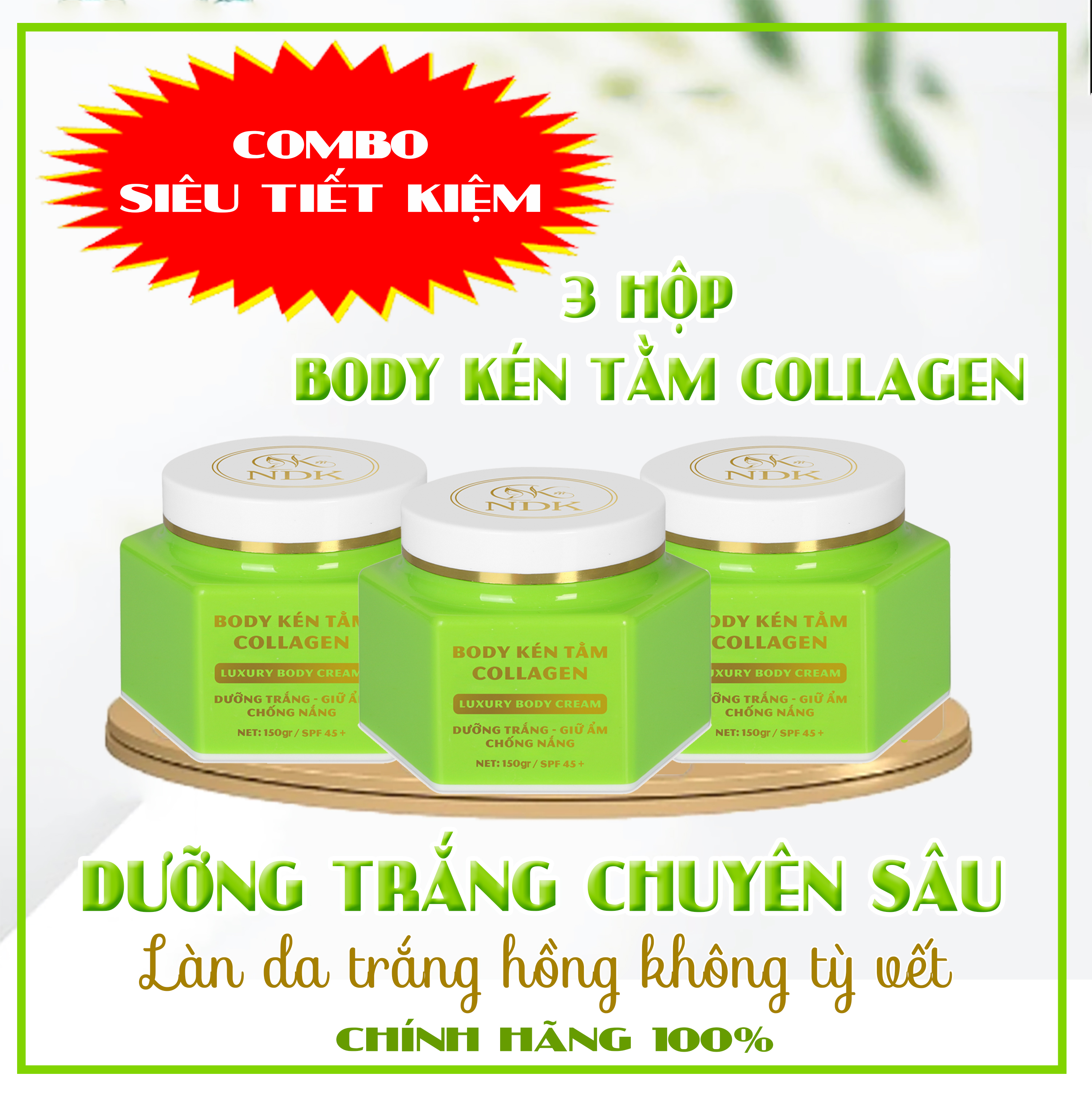 Combo 3 Hộp Kem Body Kén Tằm Collagen NDK trắng da toàn thân sau 2 tuần