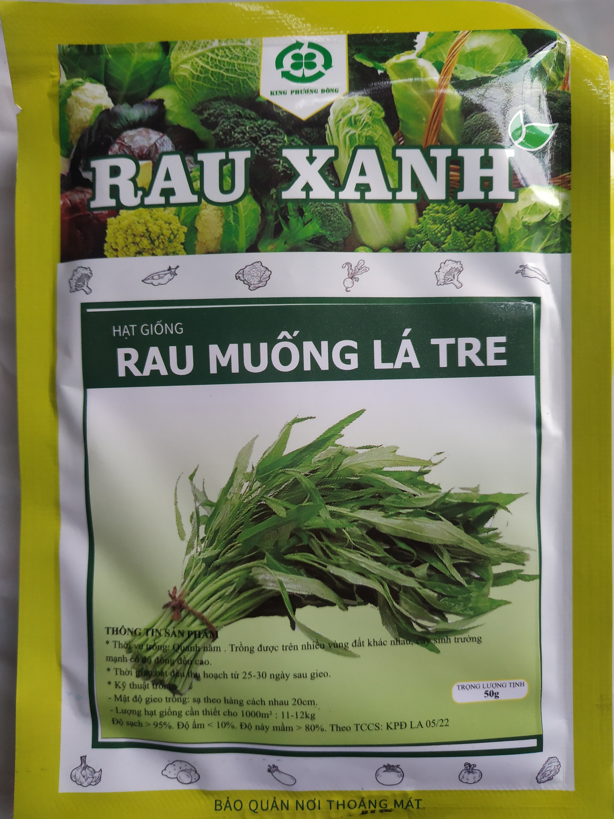 Hạt giống RAU MUỐNG LÁ TRE - gói 50 gram
