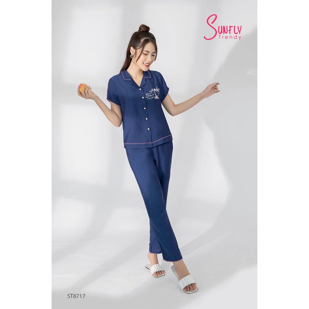 ST8717 Bộ đồ mặc nhà nữ pijamas linen SUNFLY áo cộc, quần dài