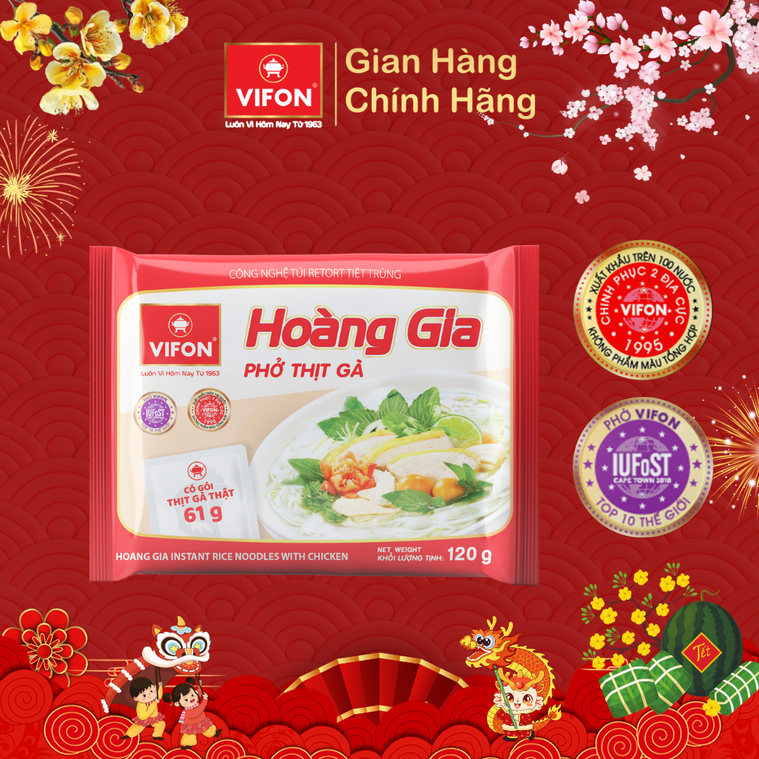 Thùng 18 Phở Thịt Gà HOÀNG GIA VIFON có Gói Thịt Thật
